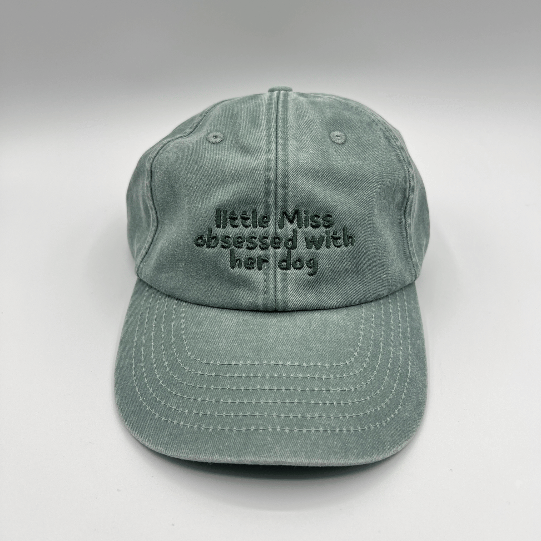"little Miss obsessed with her dog" Cap Vintage Sage Green
