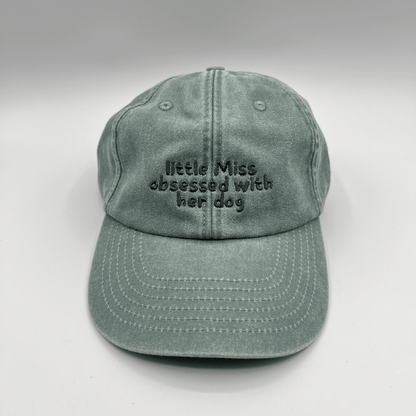 "little Miss obsessed with her dog" Cap Vintage Sage Green