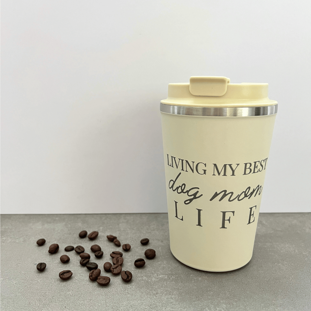 Thermo mug beige "Dog Mom Life"