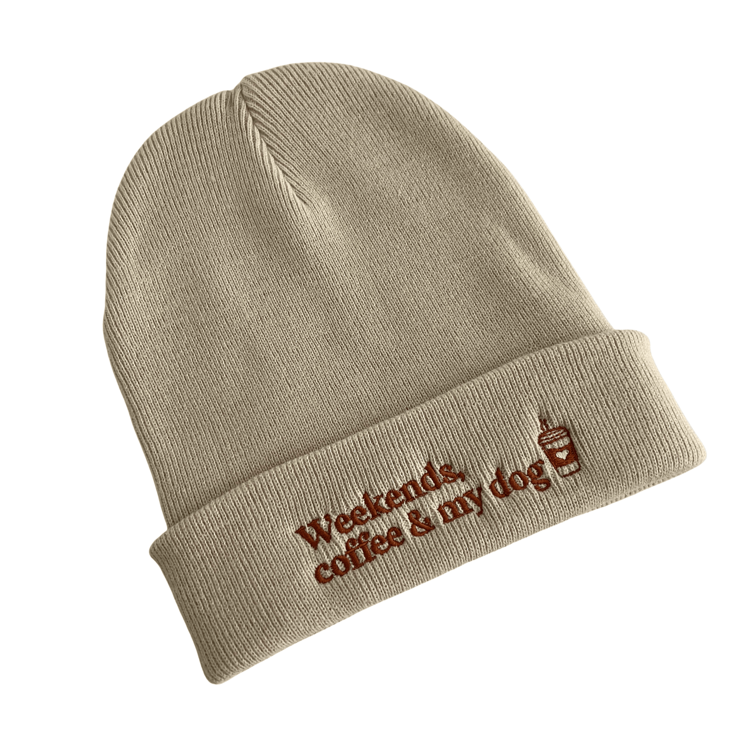 Mütze "Weekends, coffee & my dog" beige