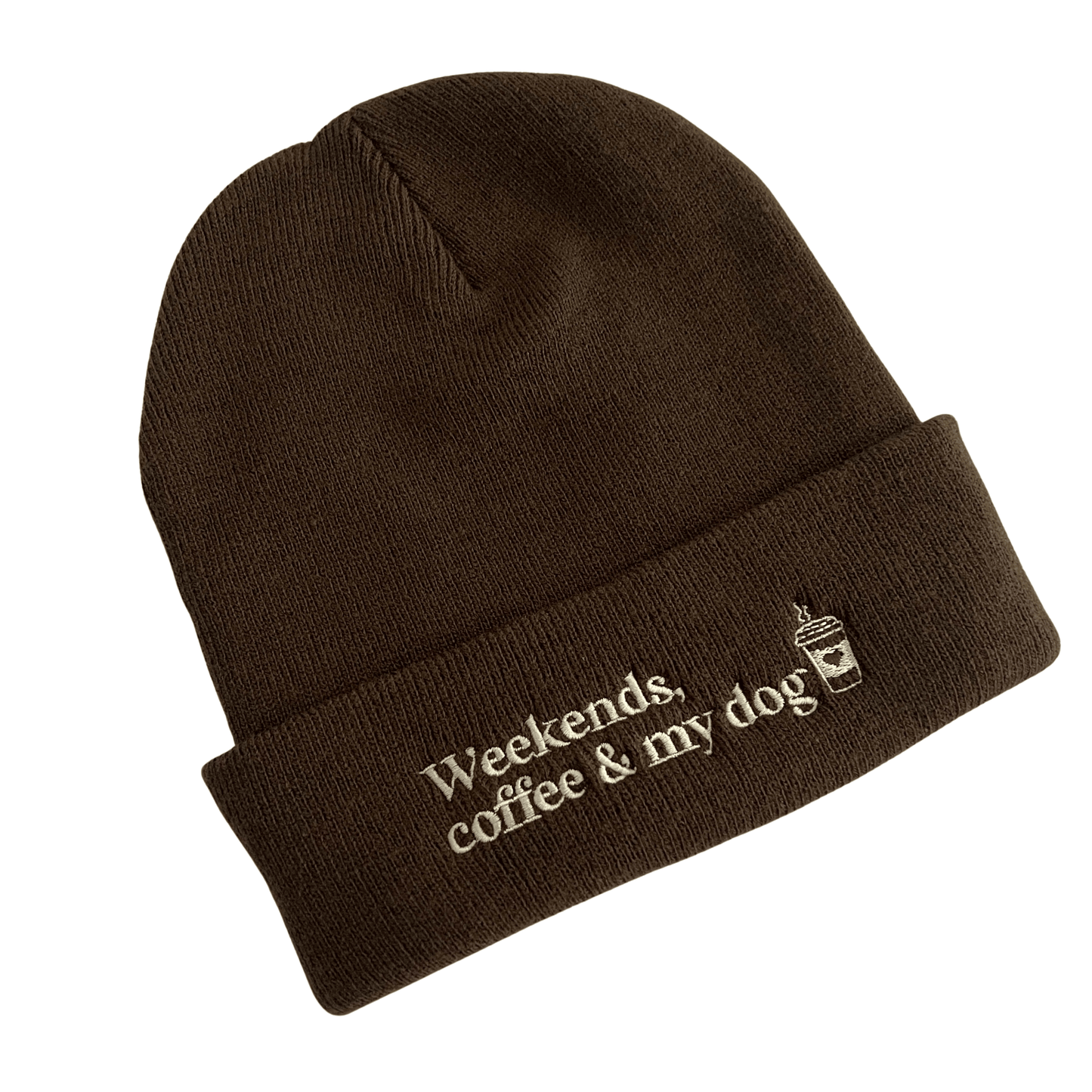 Mütze "Weekends, coffee & my dog" dunkelbraun